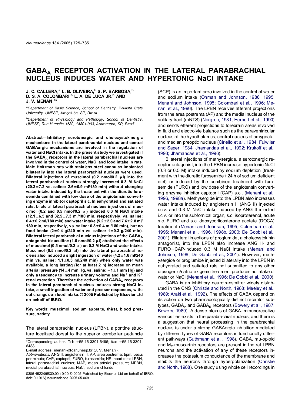 عکس صفحه اول مقاله: GABAA receptor activation in the lateral parabrachial nucleus induces water and hypertonic NaCl intake GABAA receptor activation in the lateral parabrachial nucleus induces water and hypertonic NaCl intake