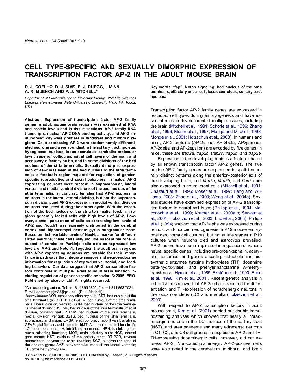 عکس صفحه اول مقاله: Cell type-specific and sexually dimorphic expression of transcription factor AP-2 in the adult mouse brain Cell type-specific and sexually dimorphic expression of transcription factor AP-2 in the adult mouse brain