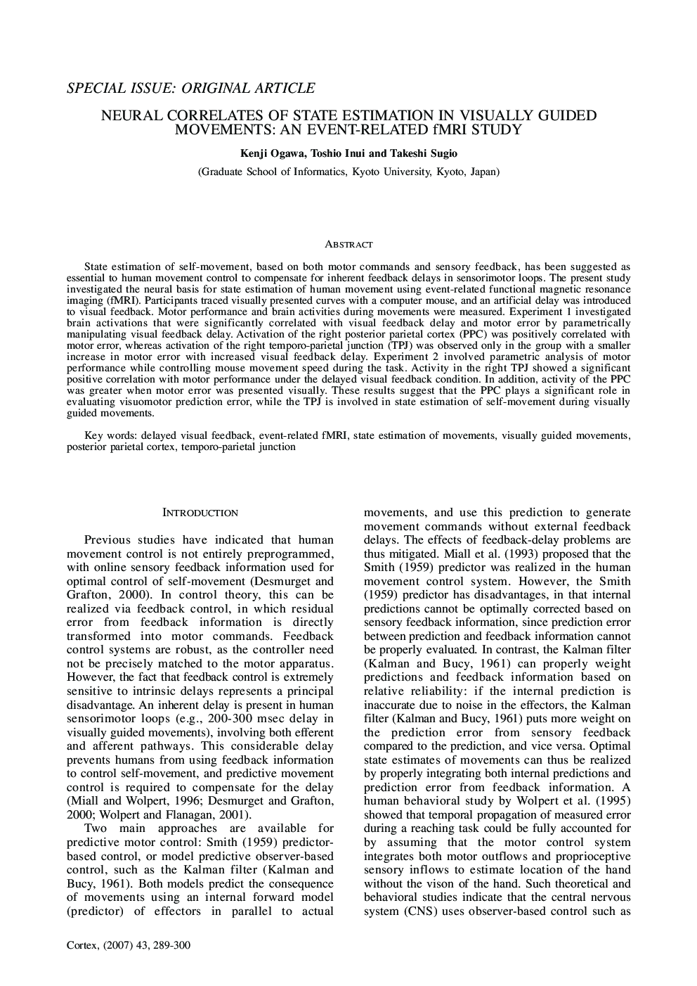 Neural Correlates of State Estimation in Visually Guided Movements: an Event-Related FMRI Study