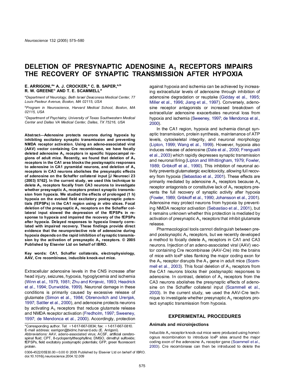 Deletion of presynaptic adenosine A1 receptors impairs the recovery of synaptic transmission after hypoxia