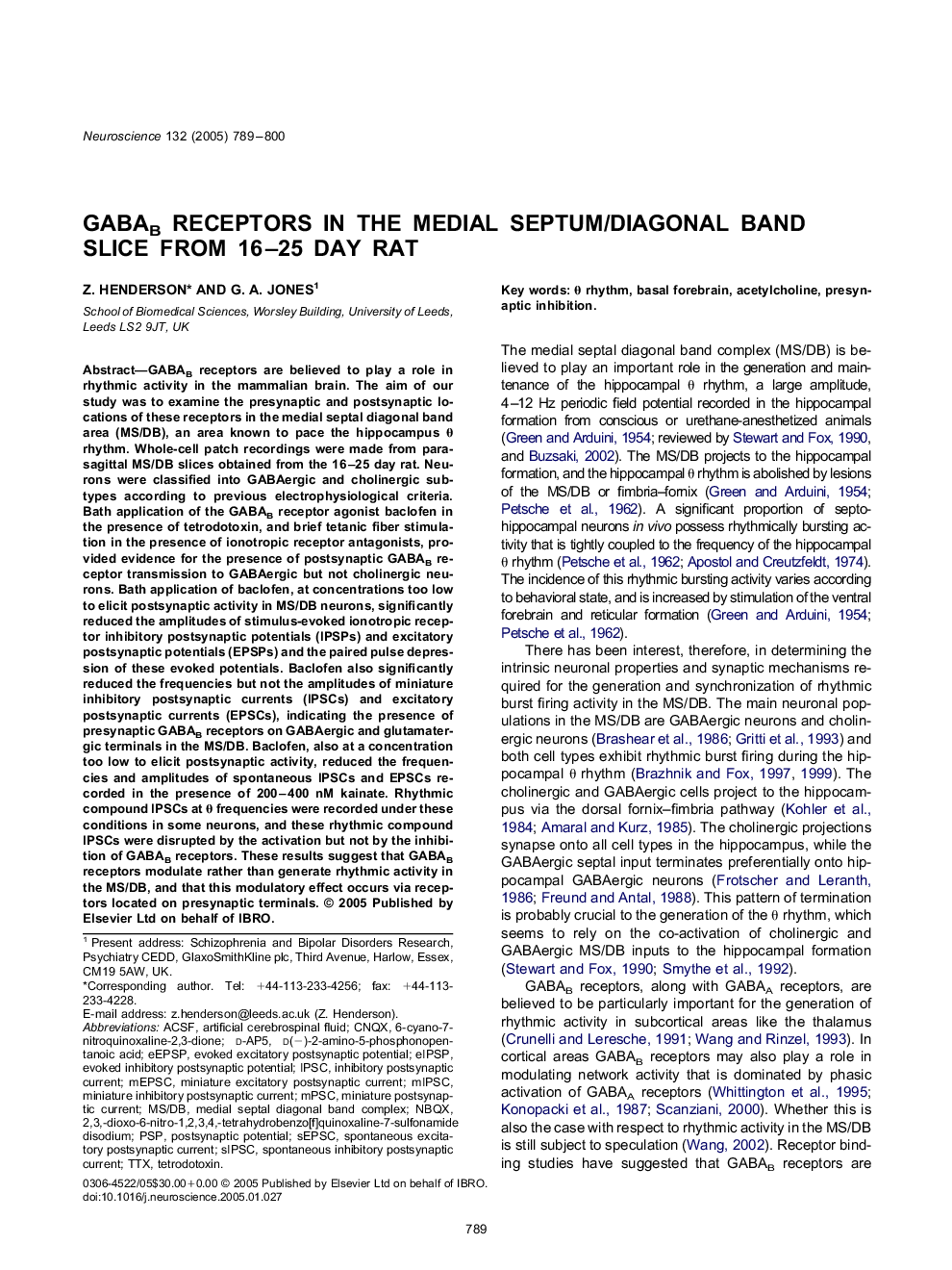 GABAB receptors in the medial septum/diagonal band slice from 16-25 day rat