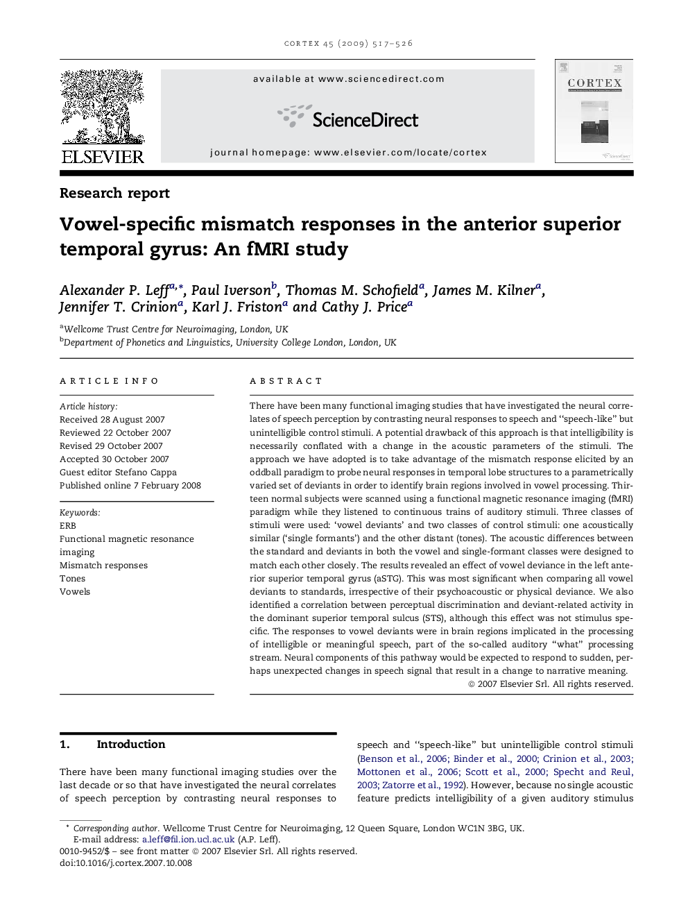 Vowel-specific mismatch responses in the anterior superior temporal gyrus: An fMRI study