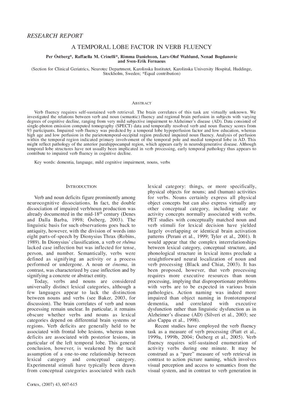 A Temporal Lobe Factor in Verb Fluency