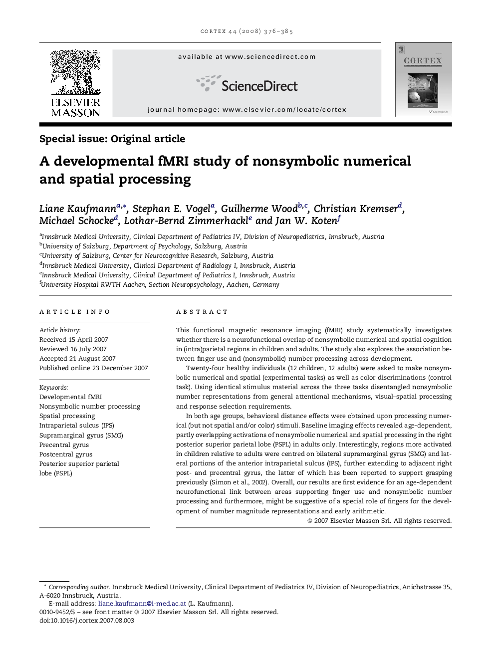 A developmental fMRI study of nonsymbolic numerical and spatial processing