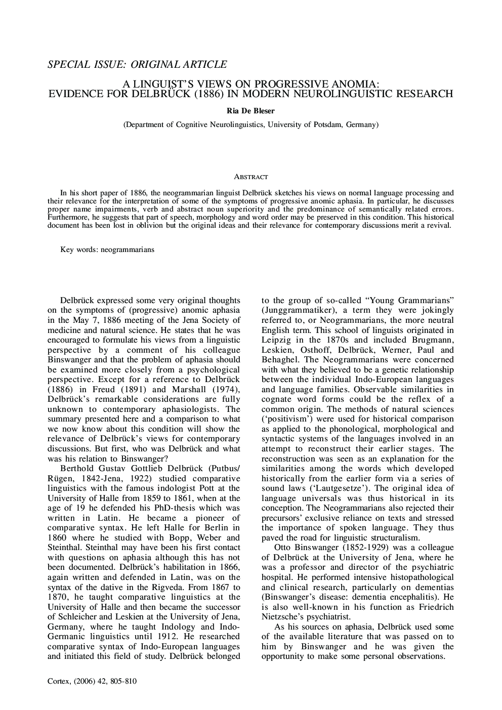 A Linguist's Views on Progressive Anomia: Evidence for Delbrück (1886) In Modern Neurolinguistic Research