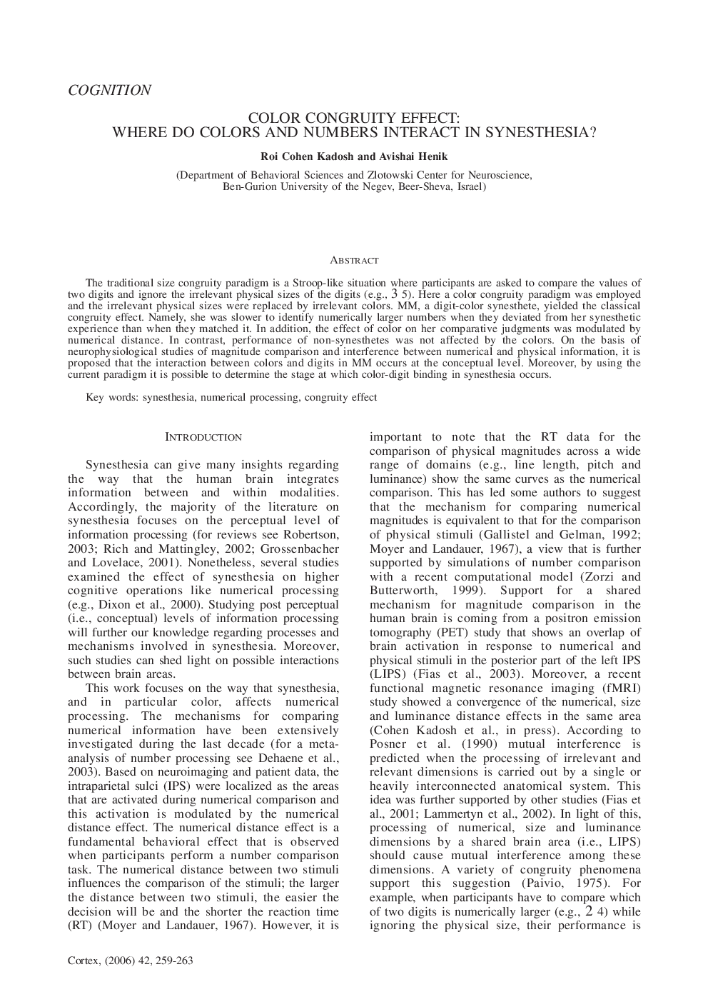 Color Congruity Effect: Where do Colors and Numbers Interact in Synesthesia?