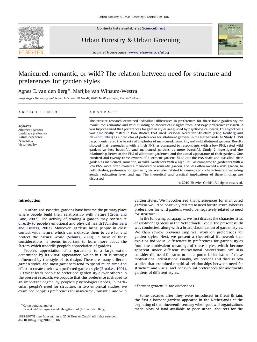 Manicured, romantic, or wild? The relation between need for structure and preferences for garden styles