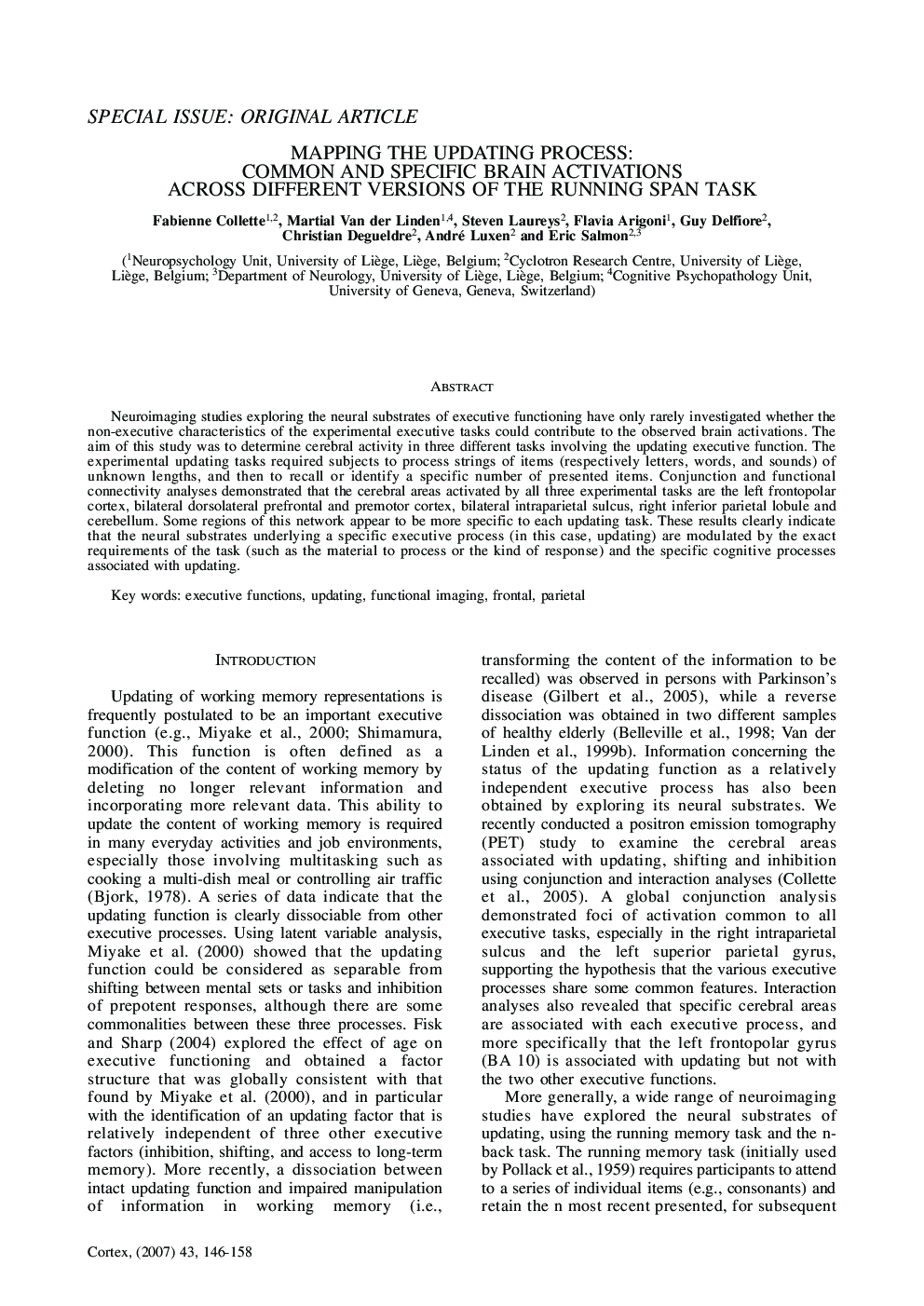 Mapping the Updating Process: Common and Specific Brain Activations Across Different Versions of the Running Span Task