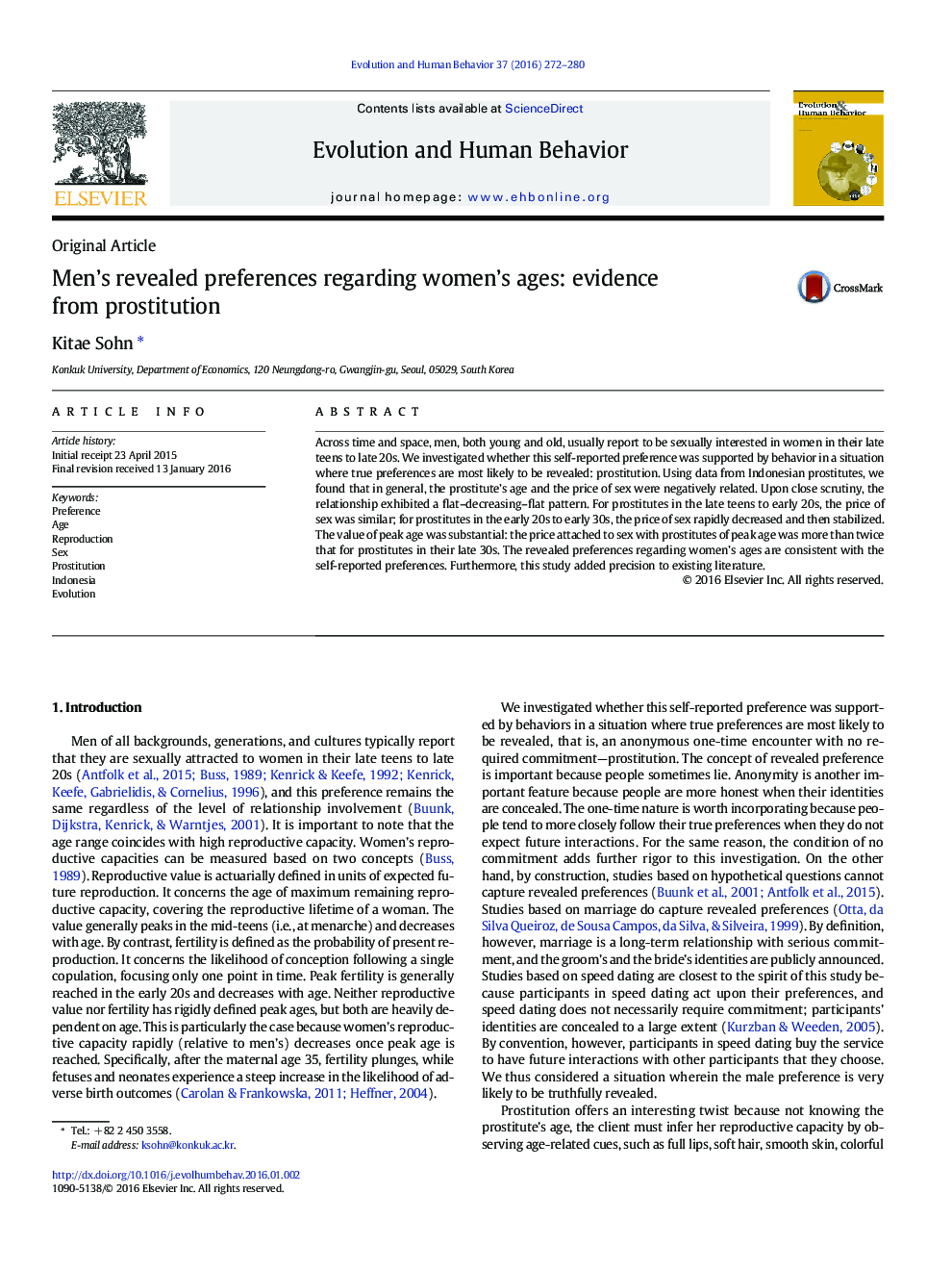 Men’s revealed preferences regarding women’s ages: evidence from prostitution