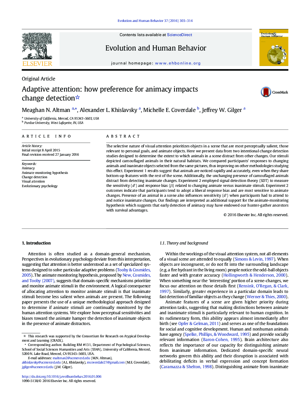 Adaptive attention: how preference for animacy impacts change detection 