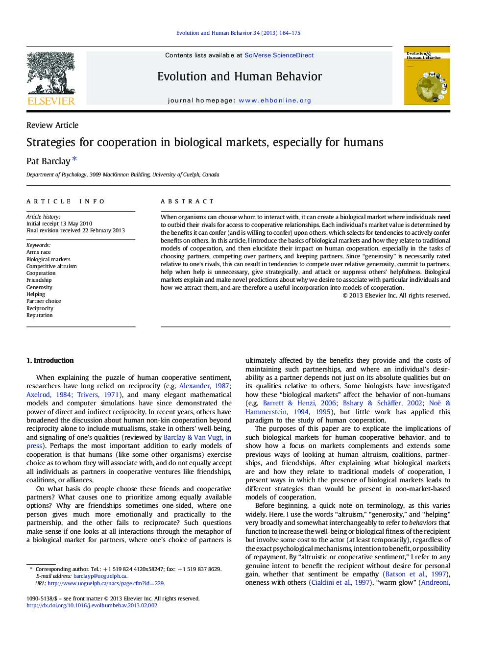 Strategies for cooperation in biological markets, especially for humans