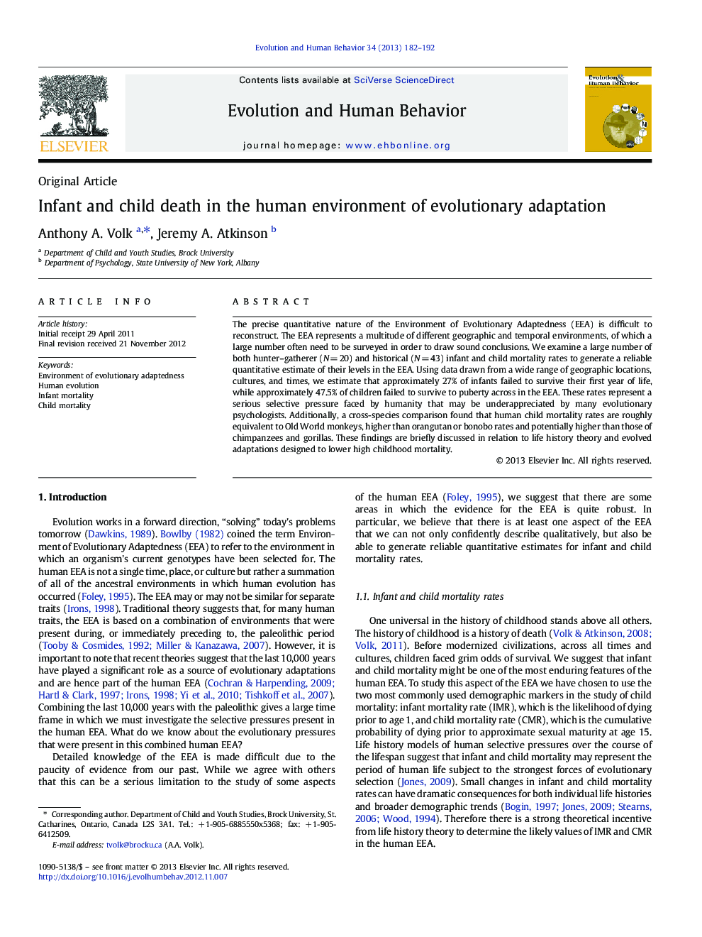 Infant and child death in the human environment of evolutionary adaptation