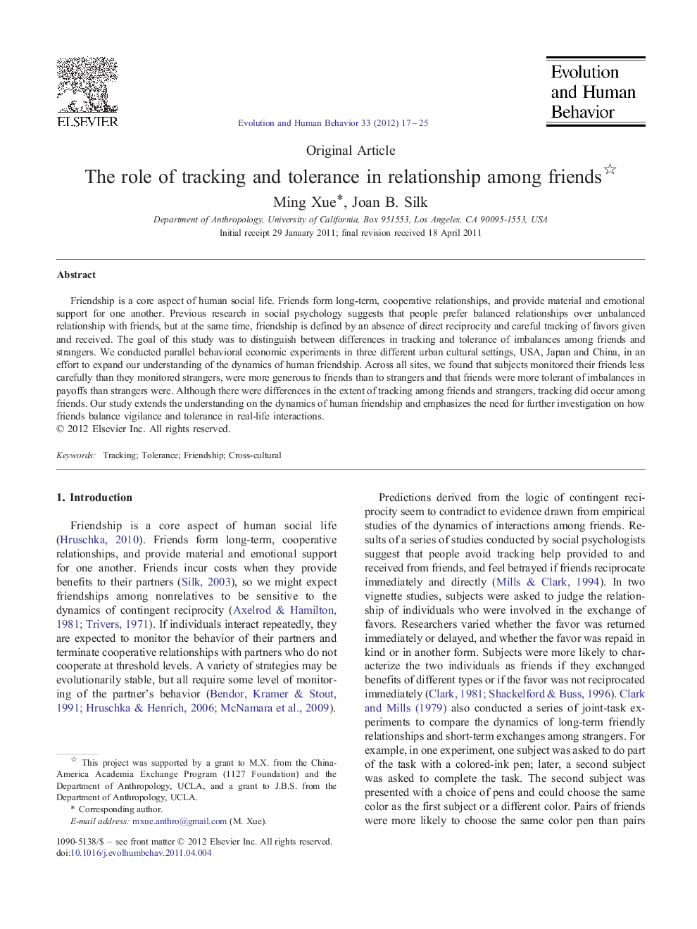 The role of tracking and tolerance in relationship among friends 