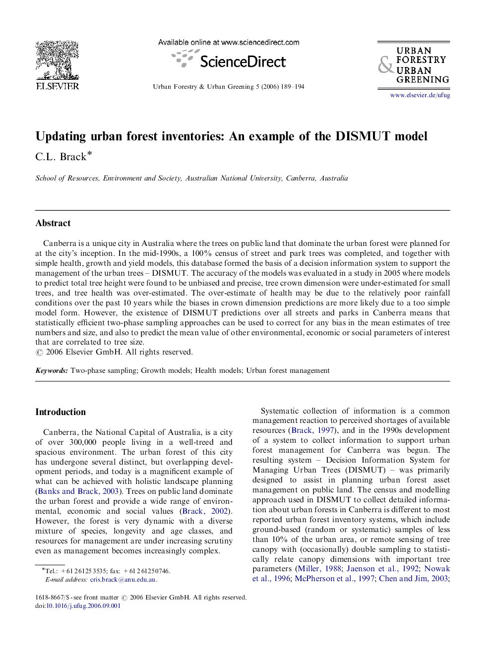 Updating urban forest inventories: An example of the DISMUT model