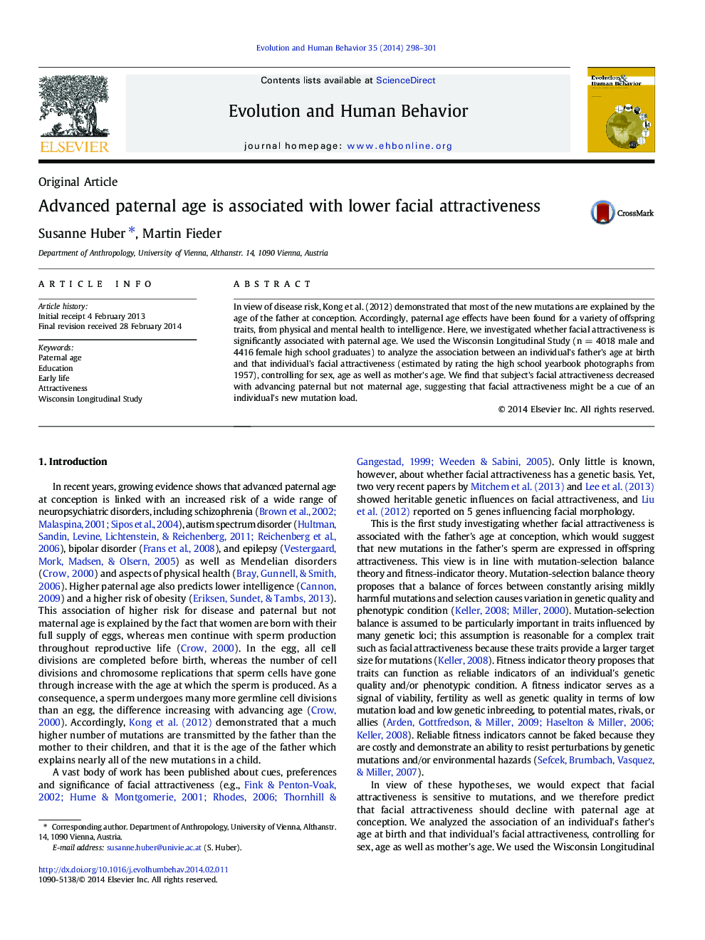 Advanced paternal age is associated with lower facial attractiveness