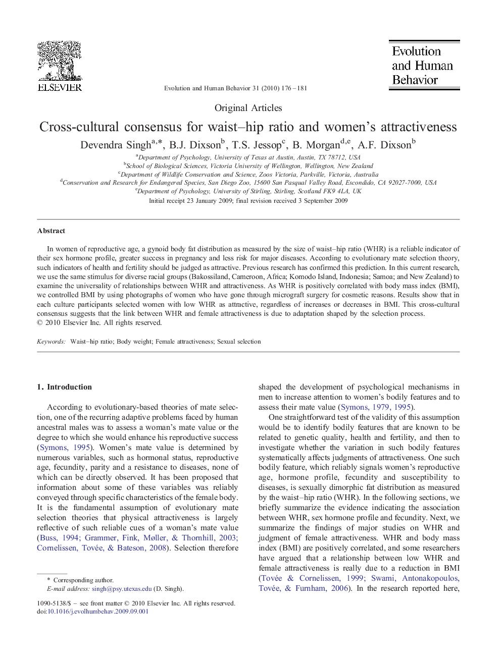 Cross-cultural consensus for waist–hip ratio and women's attractiveness