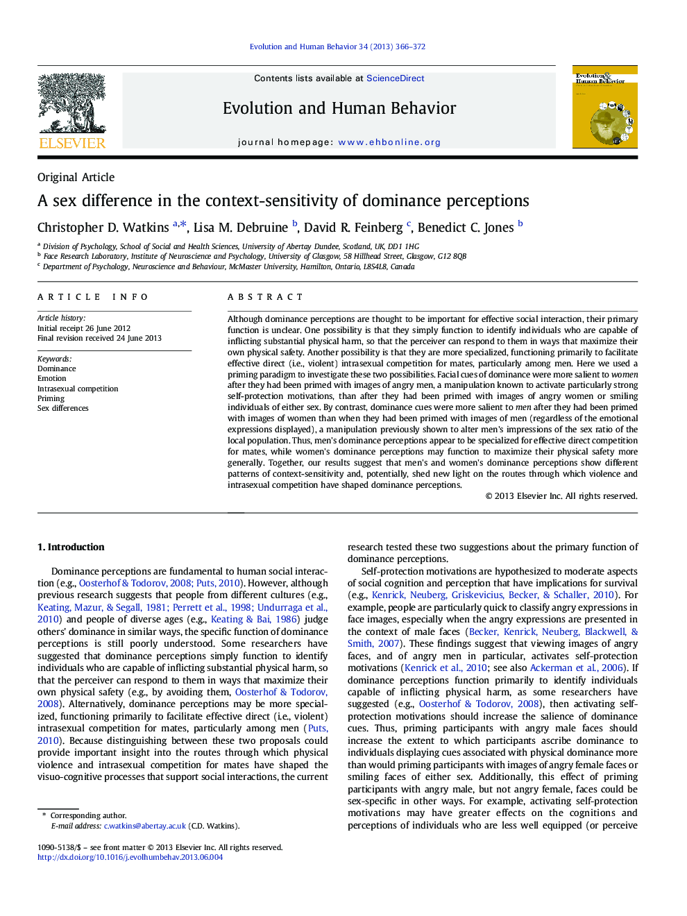 A sex difference in the context-sensitivity of dominance perceptions