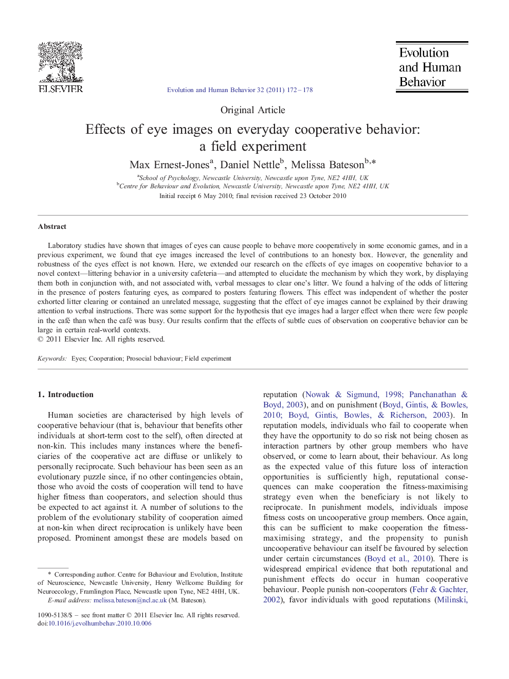 Effects of eye images on everyday cooperative behavior: a field experiment