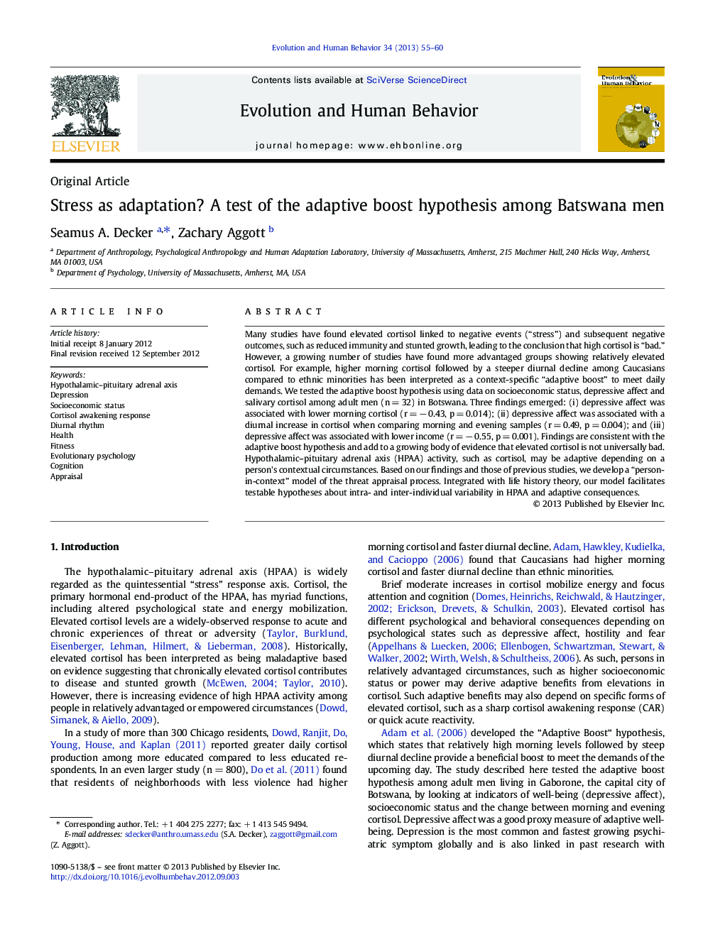 Stress as adaptation? A test of the adaptive boost hypothesis among Batswana men