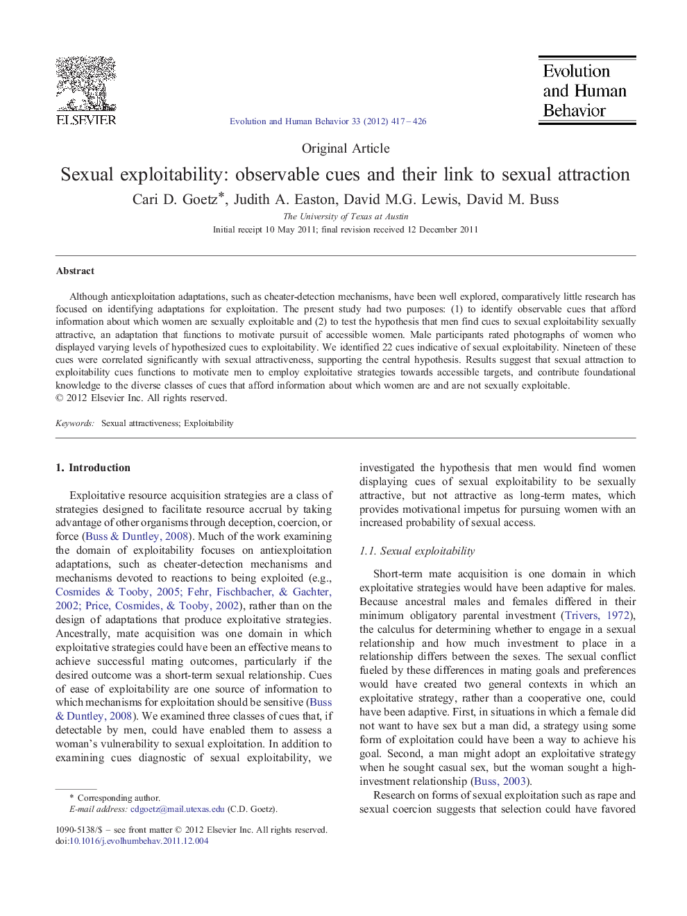 Sexual exploitability: observable cues and their link to sexual attraction