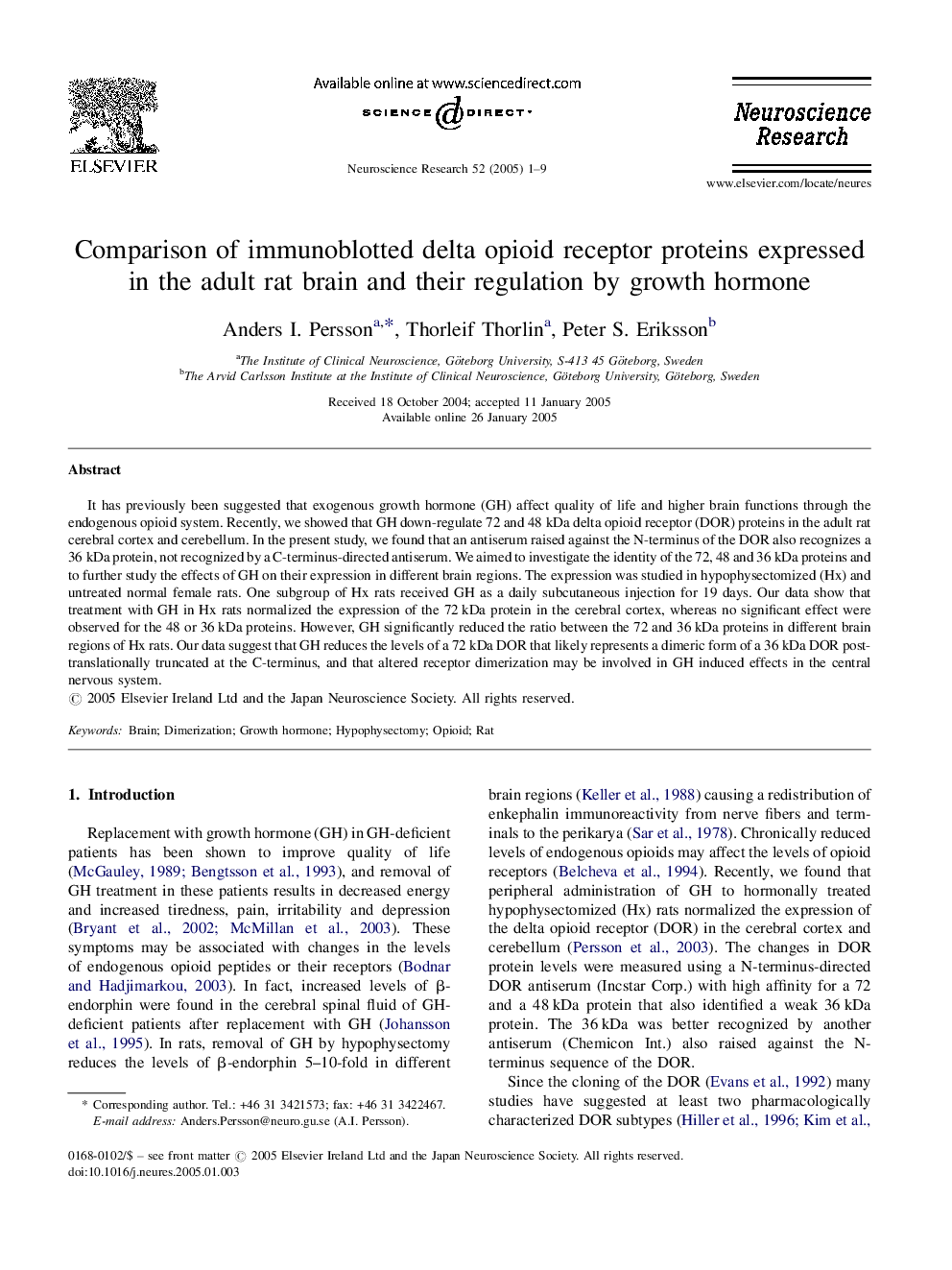 Comparison of immunoblotted delta opioid receptor proteins expressed in the adult rat brain and their regulation by growth hormone