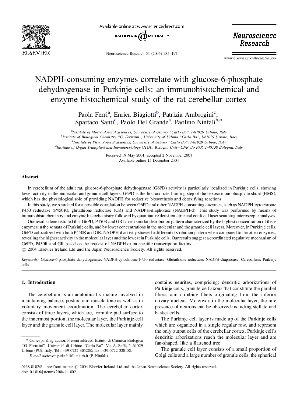 NADPH-consuming enzymes correlate with glucose-6-phosphate dehydrogenase in Purkinje cells: an immunohistochemical and enzyme histochemical study of the rat cerebellar cortex