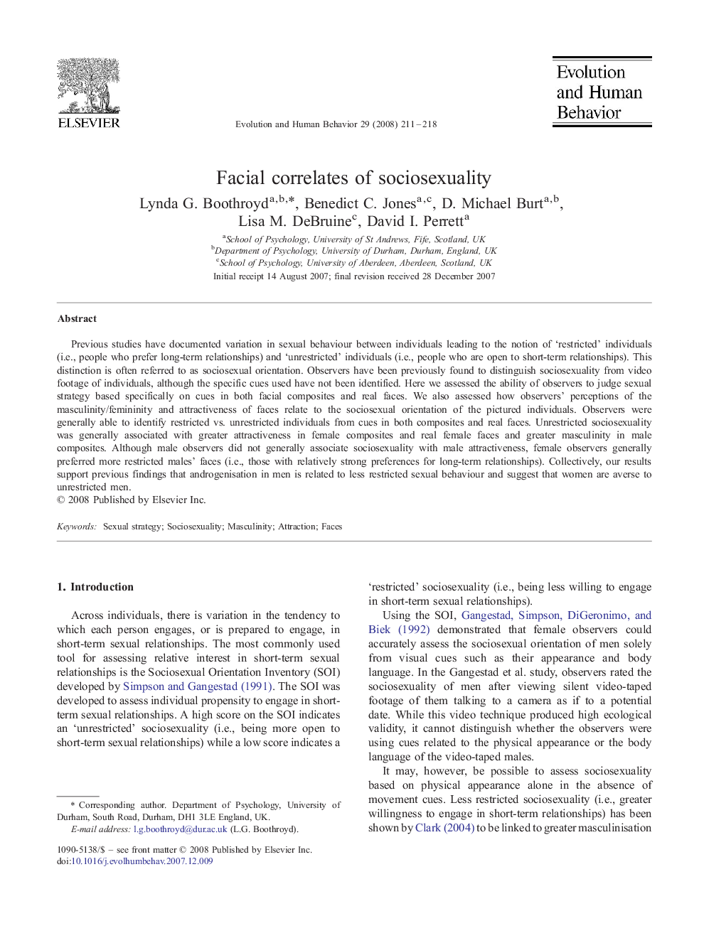 Facial correlates of sociosexuality