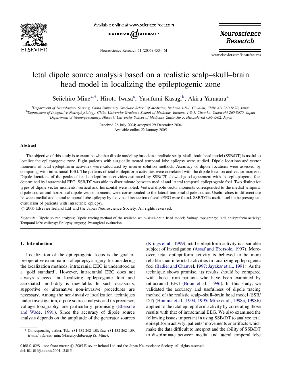 Ictal dipole source analysis based on a realistic scalp-skull-brain head model in localizing the epileptogenic zone