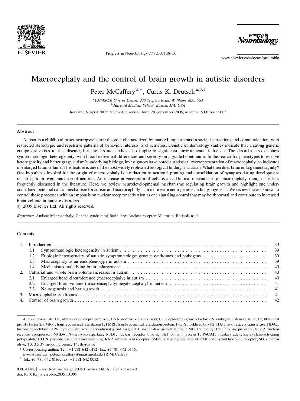 Macrocephaly and the control of brain growth in autistic disorders