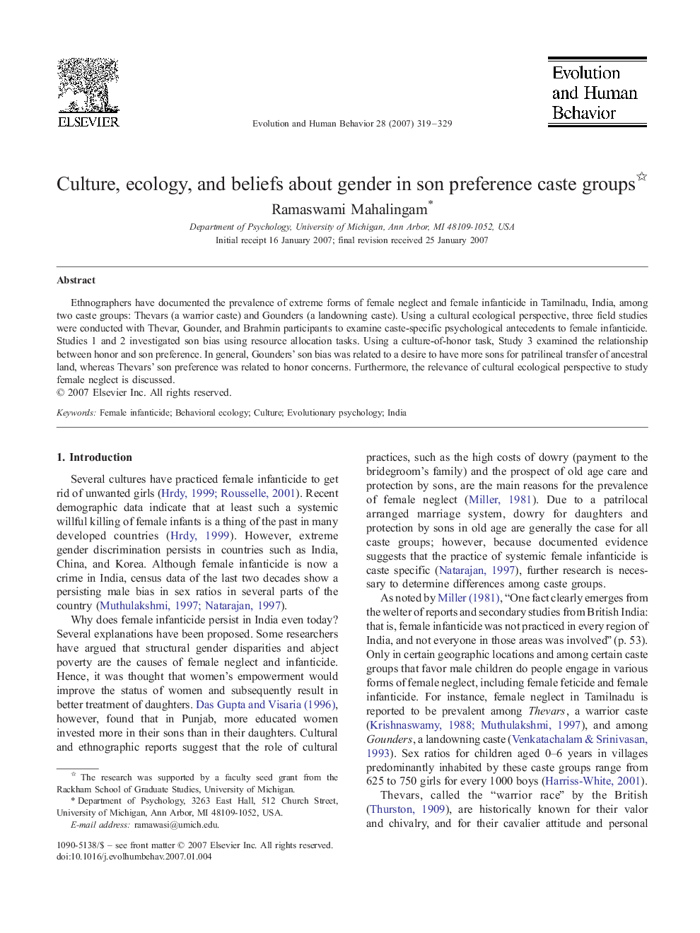 Culture, ecology, and beliefs about gender in son preference caste groups 