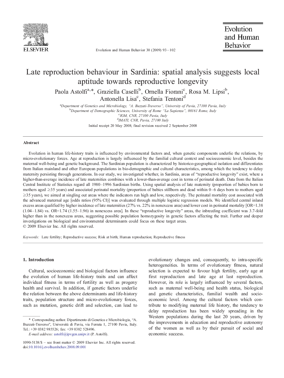 Late reproduction behaviour in Sardinia: spatial analysis suggests local aptitude towards reproductive longevity