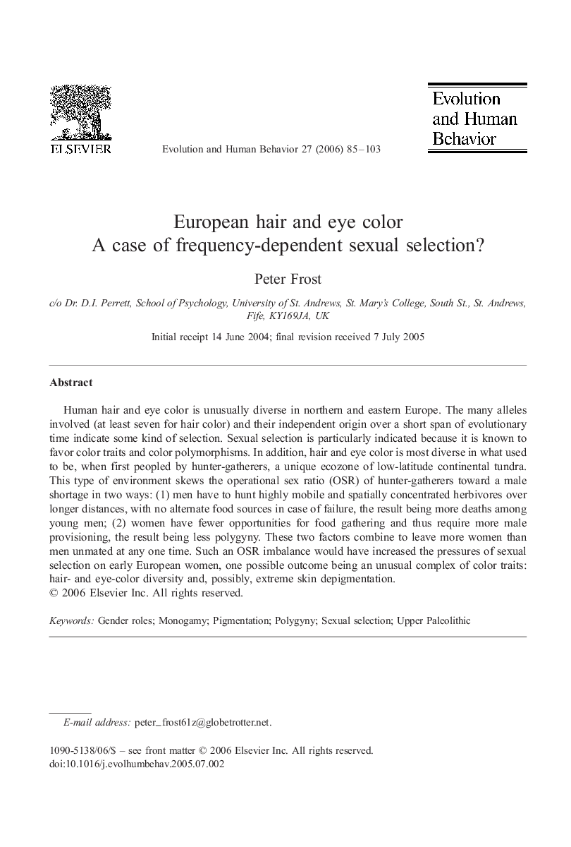 European hair and eye color: A case of frequency-dependent sexual selection?