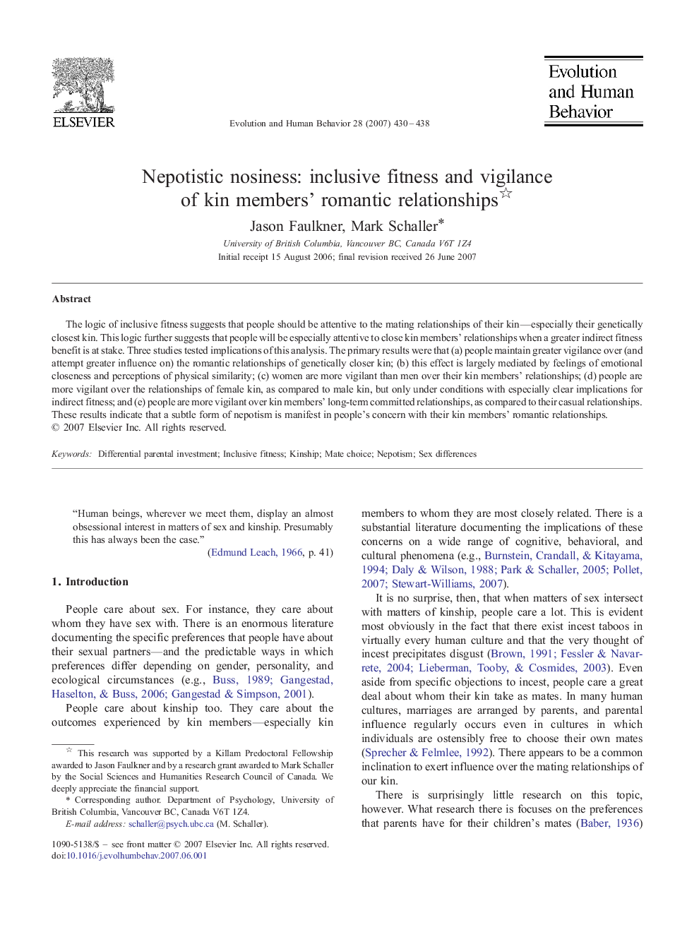 Nepotistic nosiness: inclusive fitness and vigilance of kin members' romantic relationships 