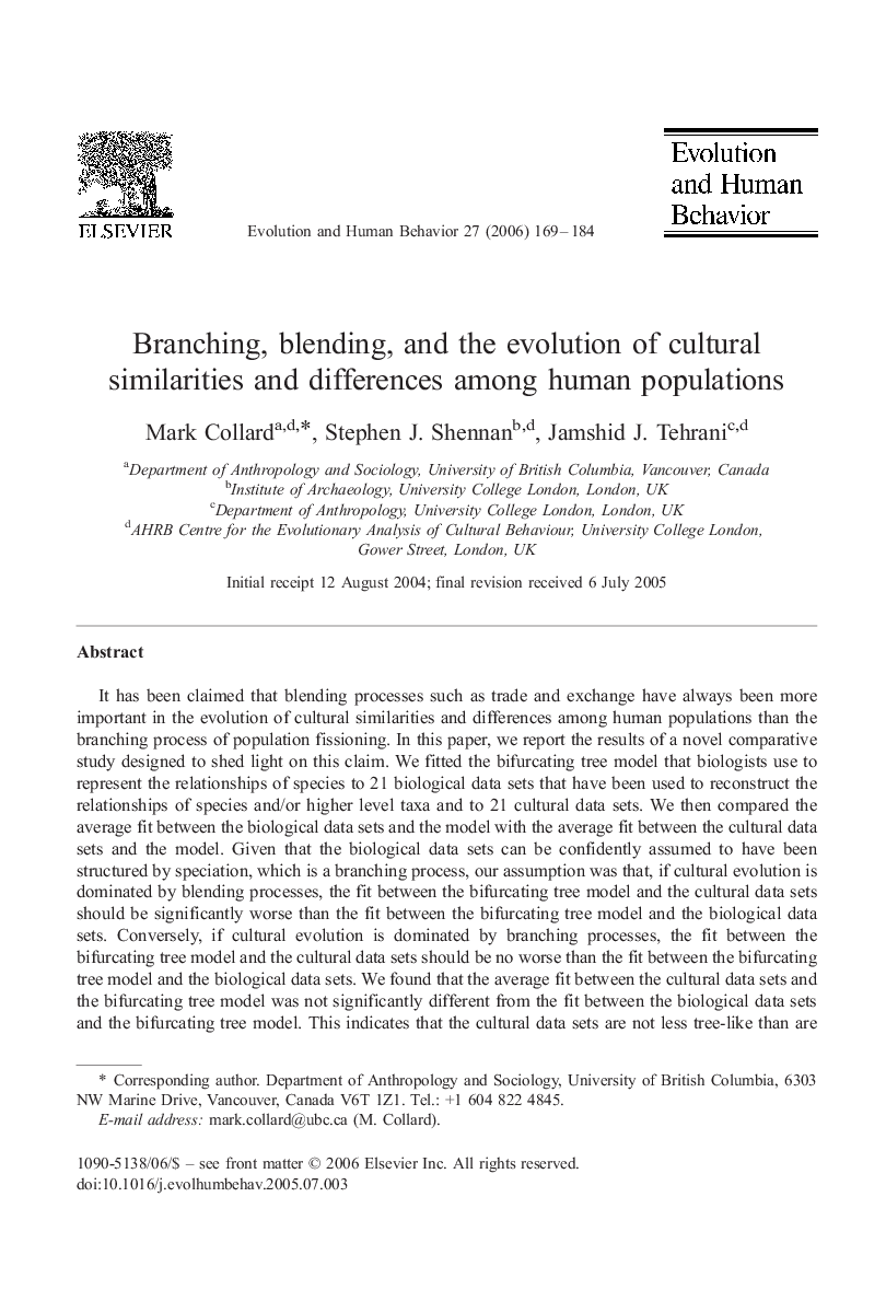 Branching, blending, and the evolution of cultural similarities and differences among human populations