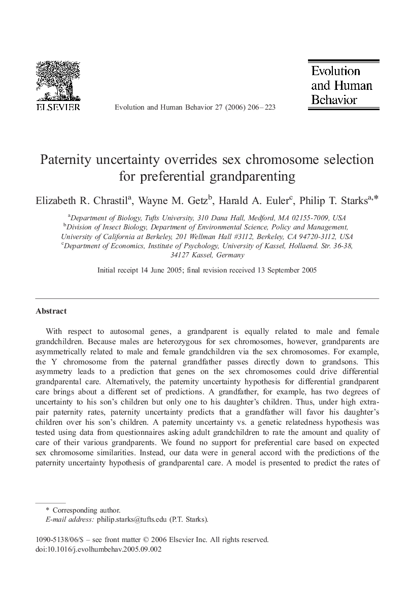 Paternity uncertainty overrides sex chromosome selection for preferential grandparenting