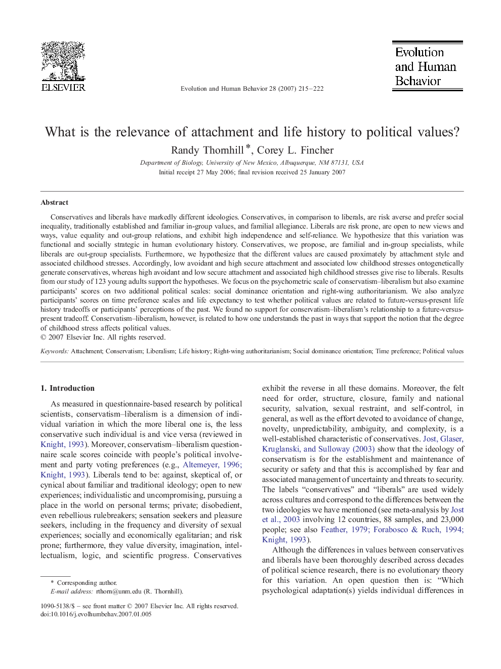 What is the relevance of attachment and life history to political values?