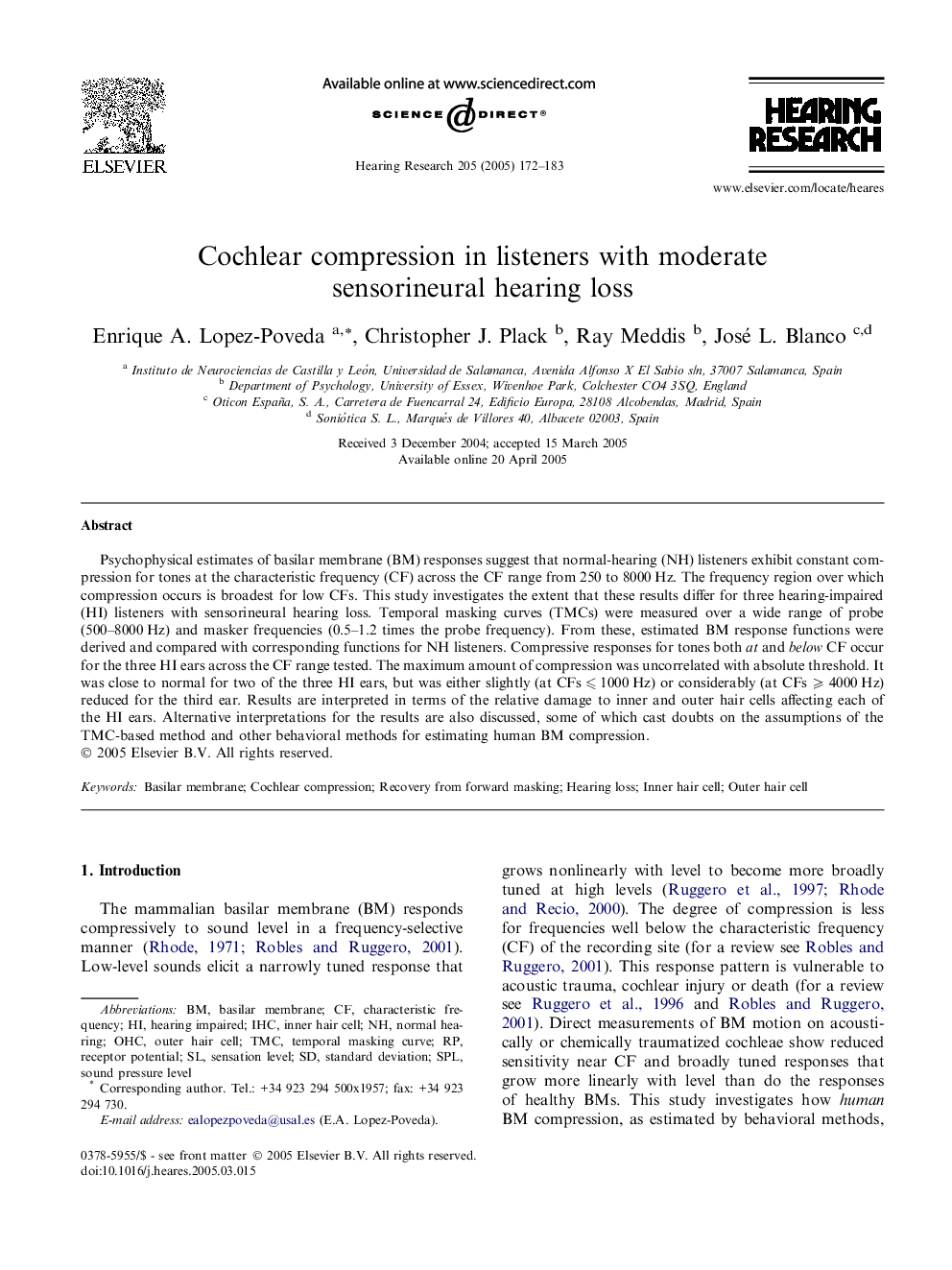 Cochlear compression in listeners with moderate sensorineural hearing loss