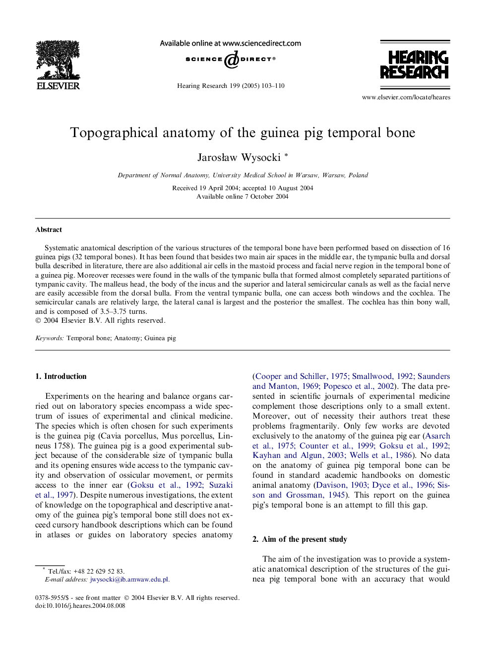 Topographical anatomy of the guinea pig temporal bone