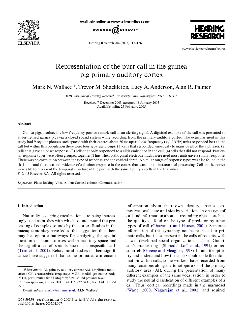 Representation of the purr call in the guinea pig primary auditory cortex