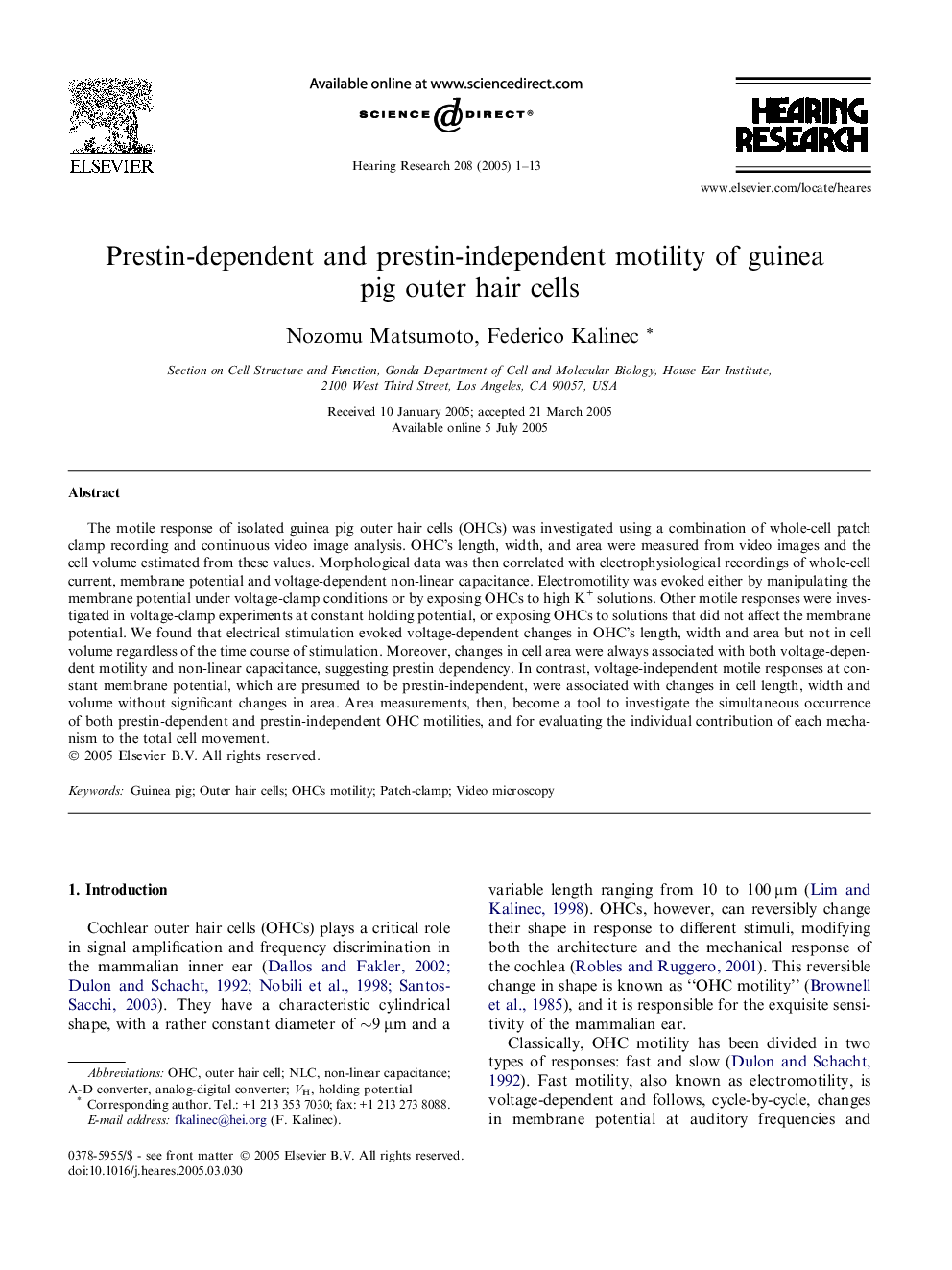 Prestin-dependent and prestin-independent motility of guinea pig outer hair cells