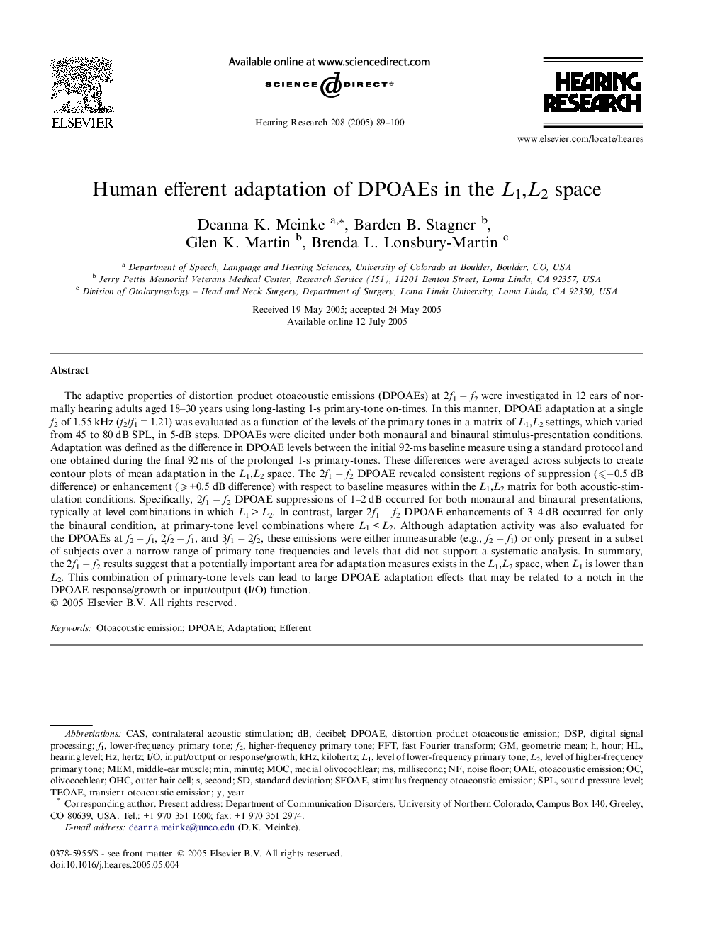 Human efferent adaptation of DPOAEs in the L1,L2 space
