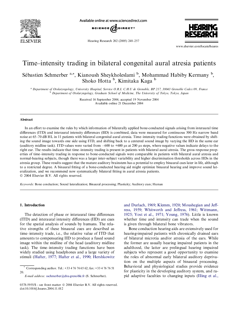 عکس صفحه اول مقاله: Time-intensity trading in bilateral congenital aural atresia patients Time-intensity trading in bilateral congenital aural atresia patients