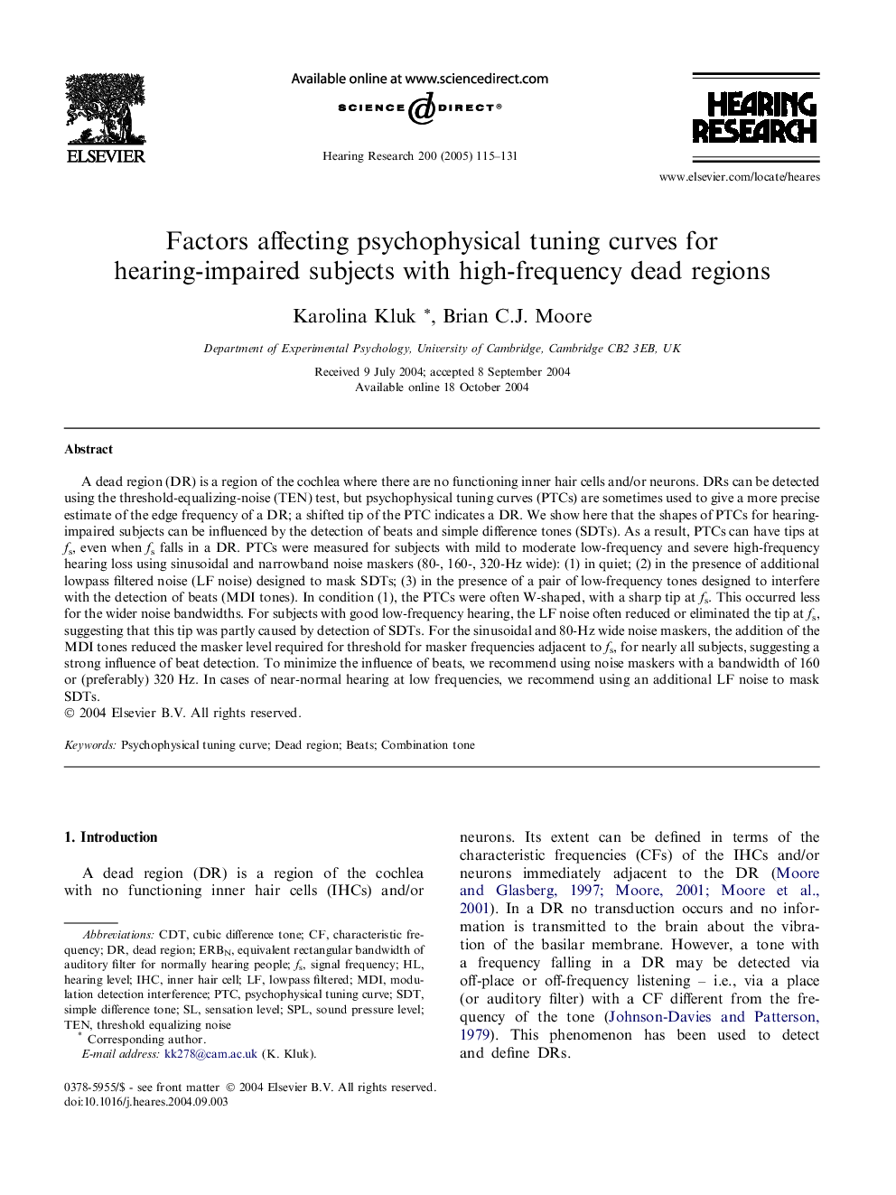 Factors affecting psychophysical tuning curves for hearing-impaired subjects with high-frequency dead regions