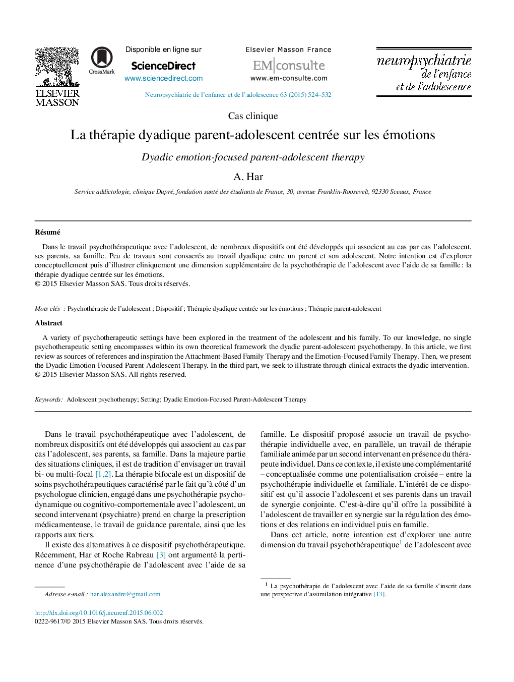 La thérapie dyadique parent-adolescent centrée sur les émotions