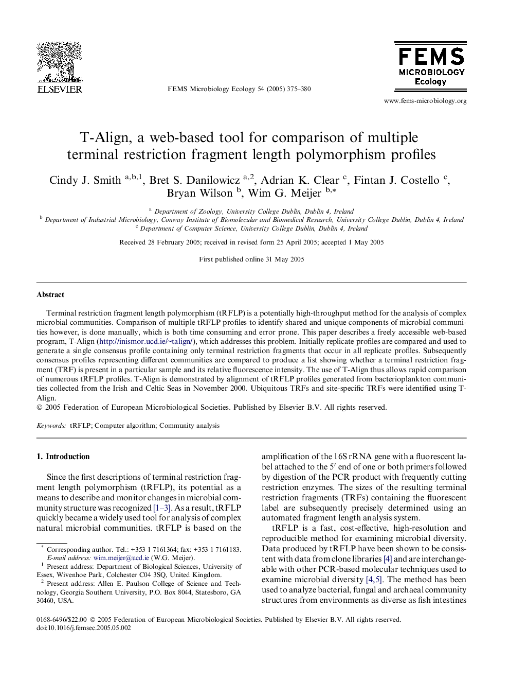 T-Align, a web-based tool for comparison of multiple terminal restriction fragment length polymorphism profiles