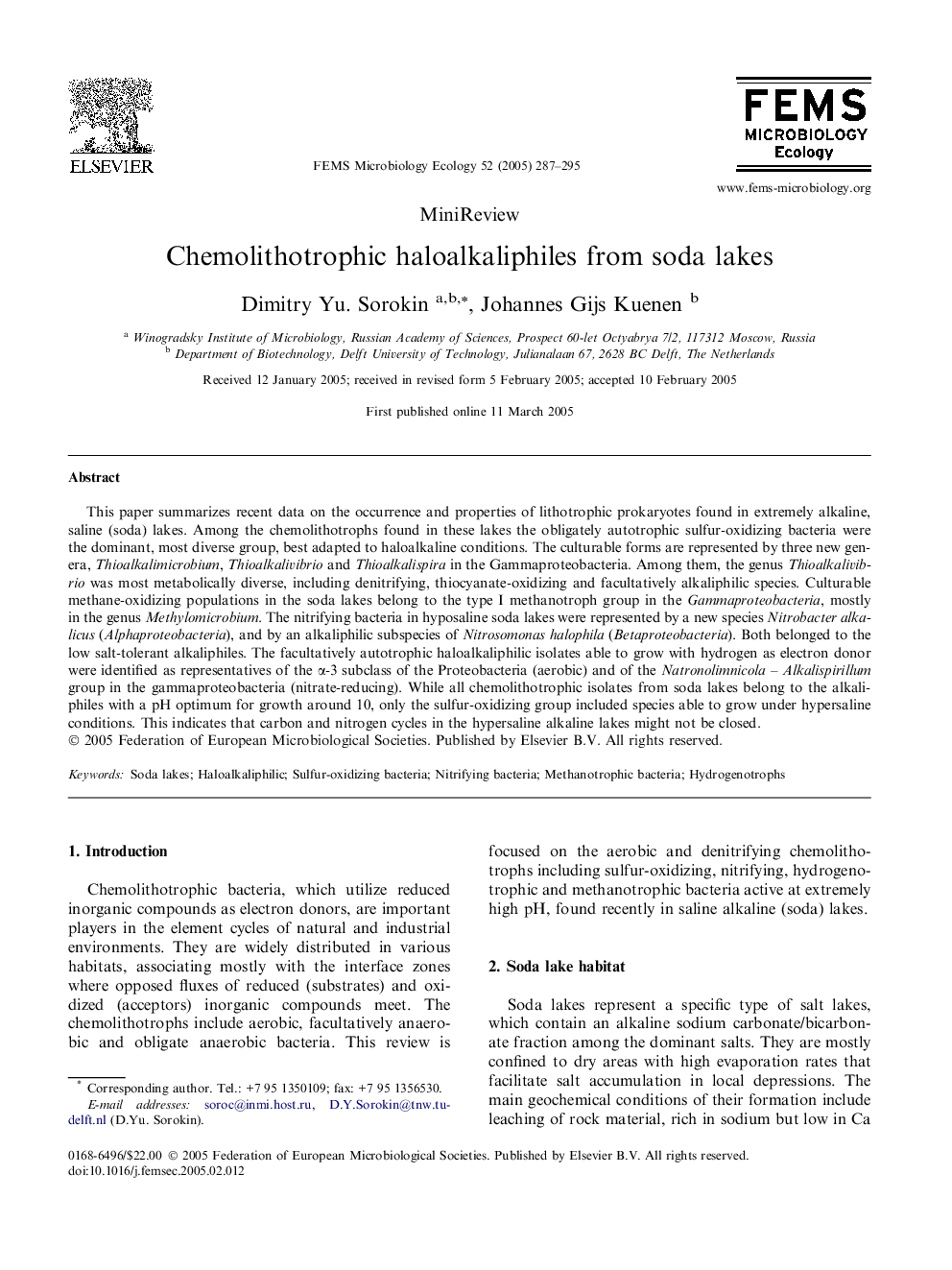 Chemolithotrophic haloalkaliphiles from soda lakes