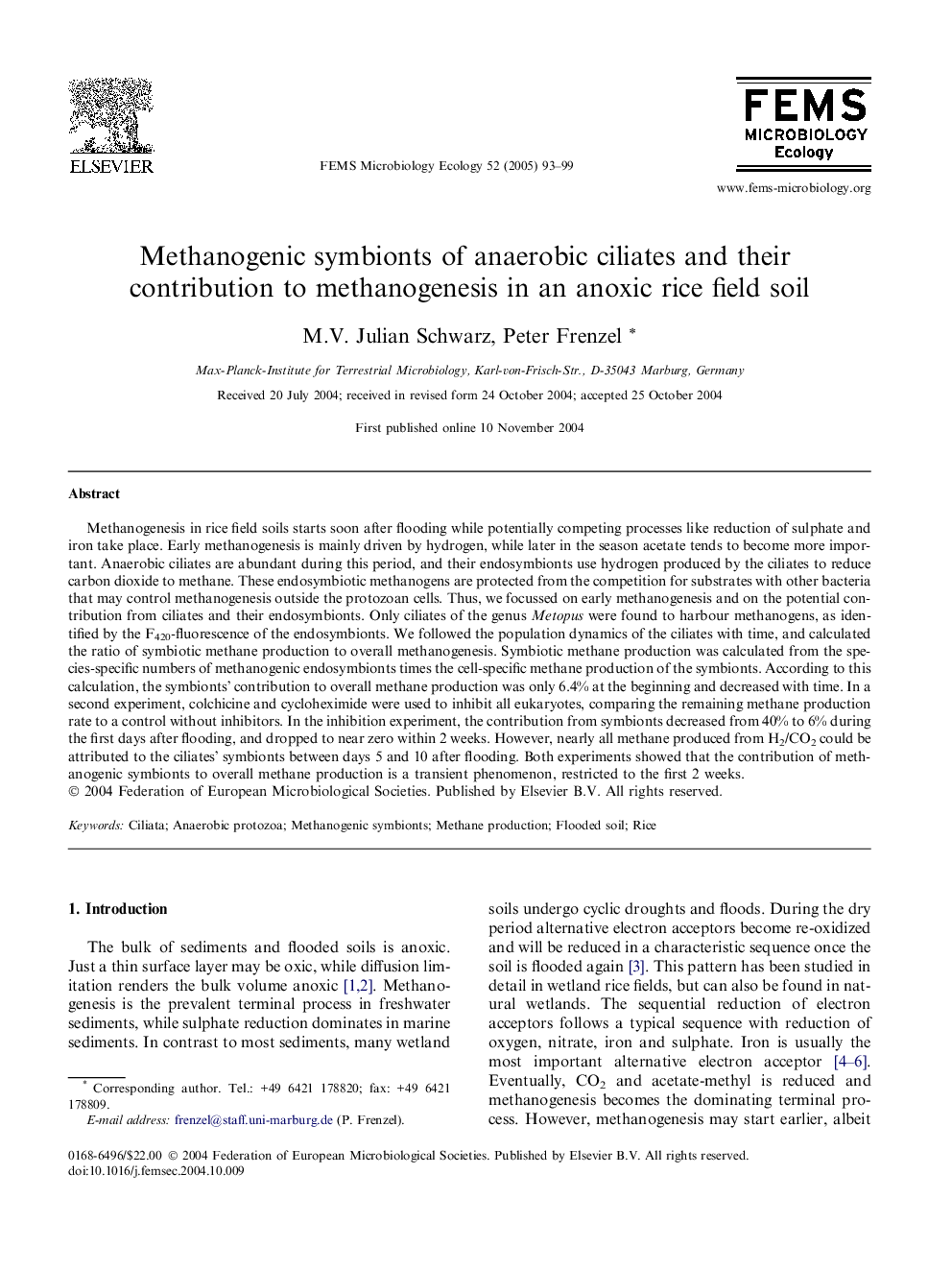 Methanogenic symbionts of anaerobic ciliates and their contribution to methanogenesis in an anoxic rice field soil