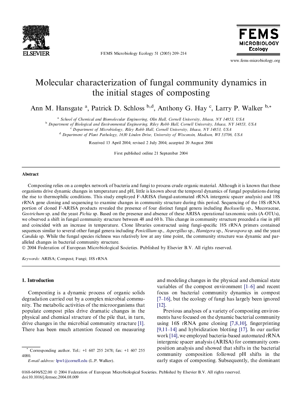 Molecular characterization of fungal community dynamics in the initial stages of composting