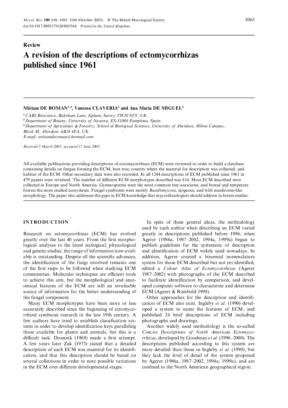 A revision of the descriptions of ectomycorrhizas published since 1961