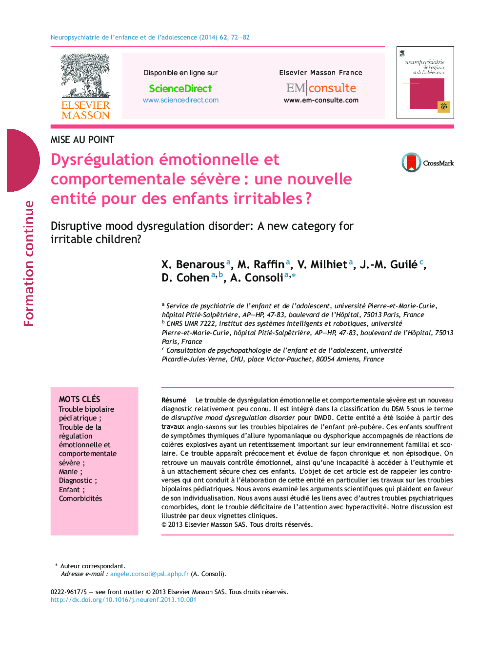 Dysrégulation émotionnelle et comportementale sévère : une nouvelle entité pour des enfants irritables ?